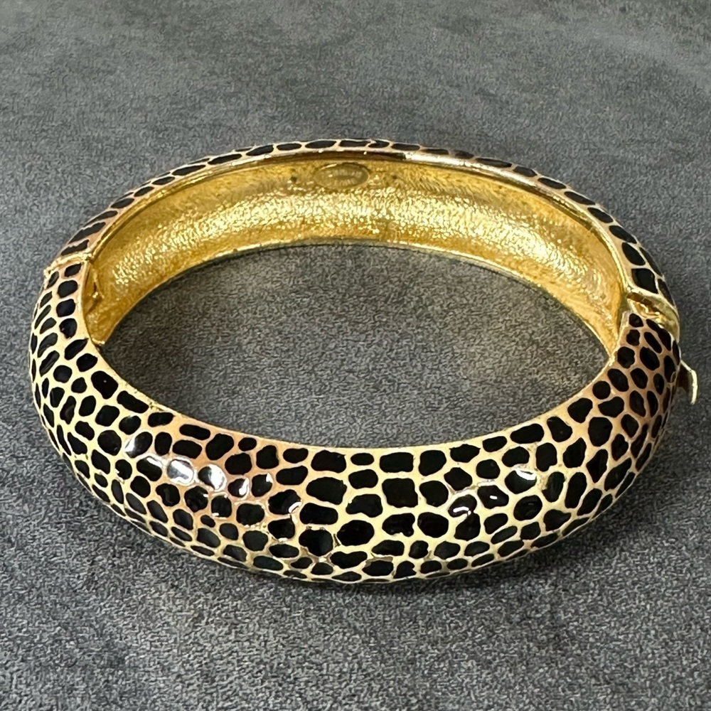 Vintage JKL Kenneth Lane Bangle Bracelet Enamel Animal Print Gold Stacking Y2K